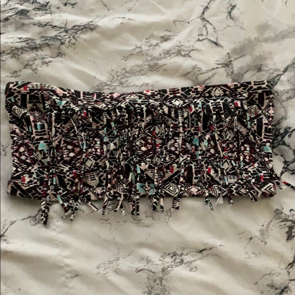 Printed, bandeau top with fringe